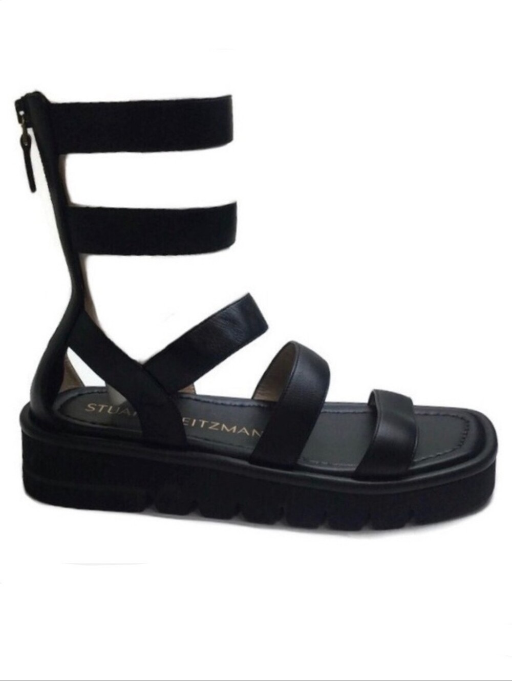 Stuart Weitzman Gala Lift Like New Black Leather Gladiator Sandals Size 6